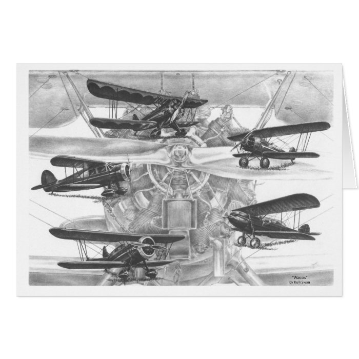 Waco Biplane Aviation Drawing by Kelli Swan Greeting Cards