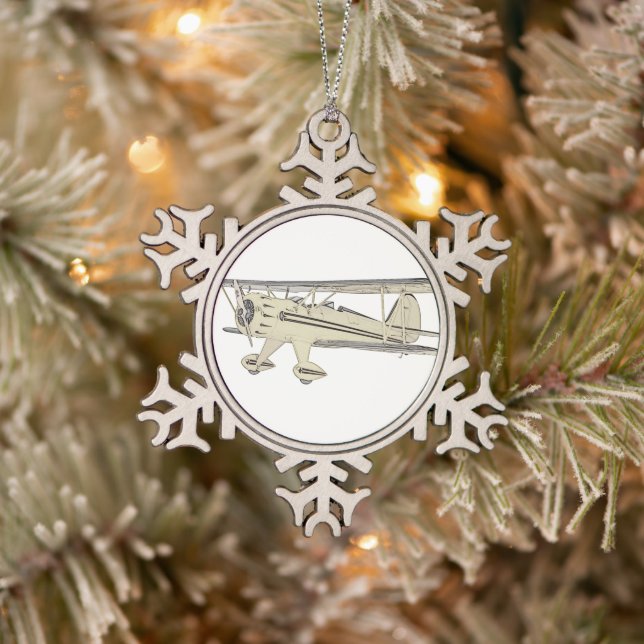 Waco Biplane Snowflake Pewter Christmas Ornament (Tree)