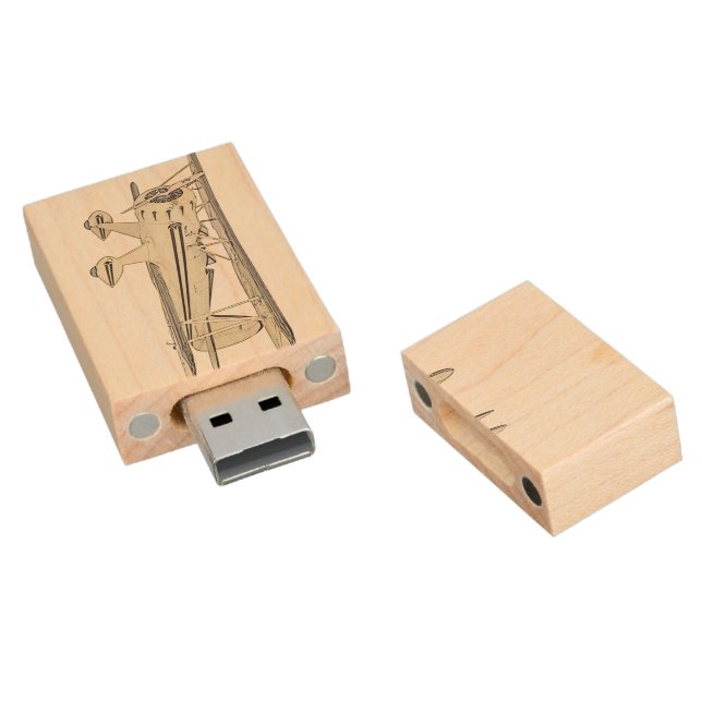 Waco Biplane Wood USB Flash Drive (Angled)