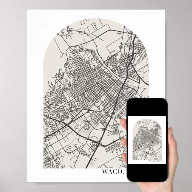 Waco Texas Boho Minimal Arch Street Map Poster Zazzle 7479