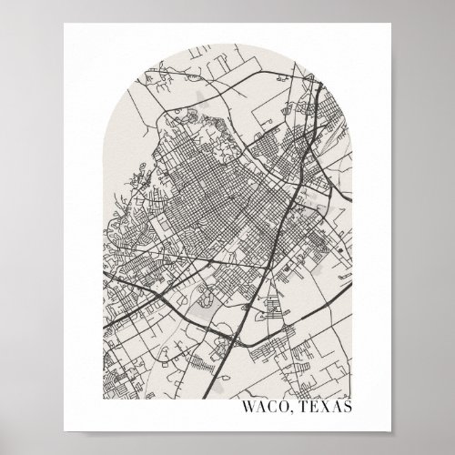 Waco Texas Boho Minimal Arch Street Map Poster