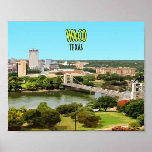 Waco Texas Brazos River Downtown Vintage Poster