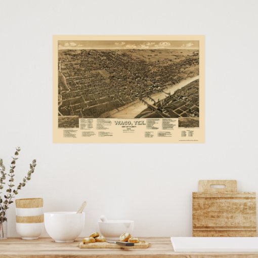 Waco Tx Panoramic Map 1886 Poster Zazzle 4618