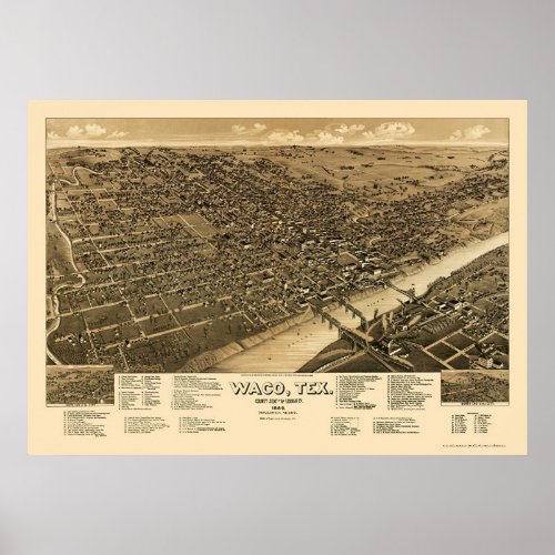 Waco TX Panoramic Map _ 1886 Poster