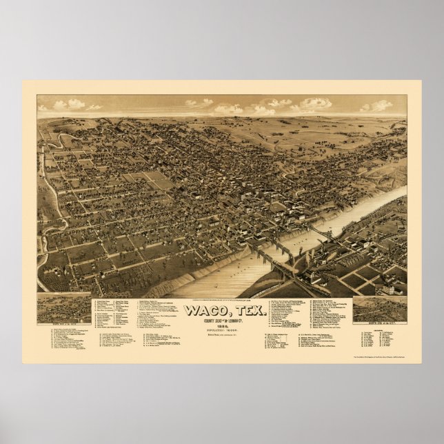 Waco, TX Panoramic Map - 1886 Poster (Front)