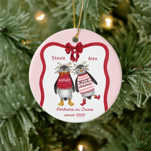 Waddle I Do Without You? Cute Couple's Christmas Ceramic Ornament (Tree)