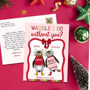 Waddle I Do Without You? Penguin Bestie Christmas Holiday Postcard
