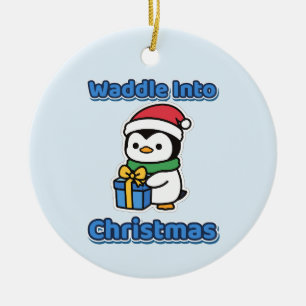 Waddle Into Christmas Cute Penguin Santa Hat Ceramic Ornament