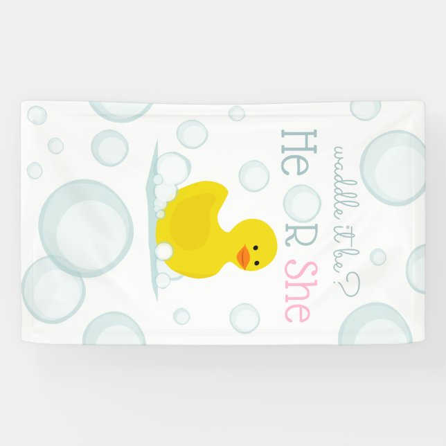 Waddle It Be Rubber Duck Pink Blue Reveal Vertical Banner (Horizontal)