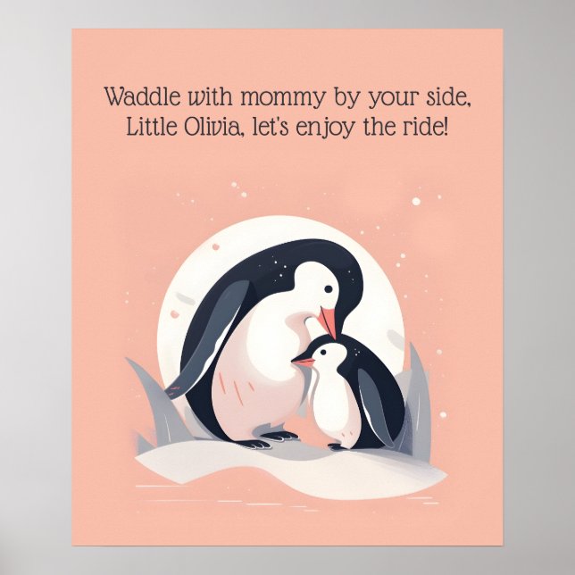 Waddle with Mommy | Penguin | Animal Nursery Art Poster (Front)