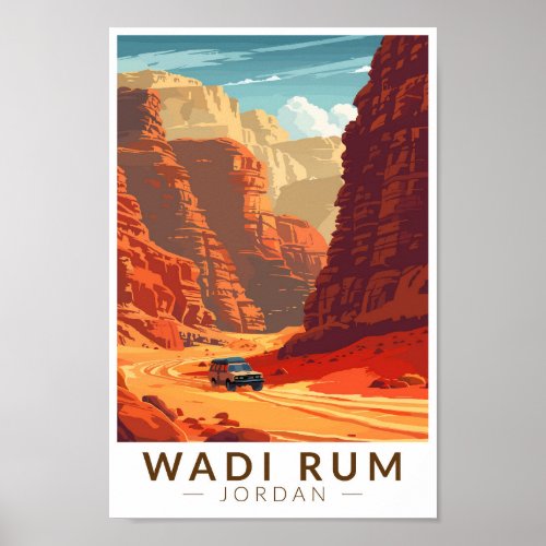 Wadi Rum Jordan Travel Art Vintage Poster