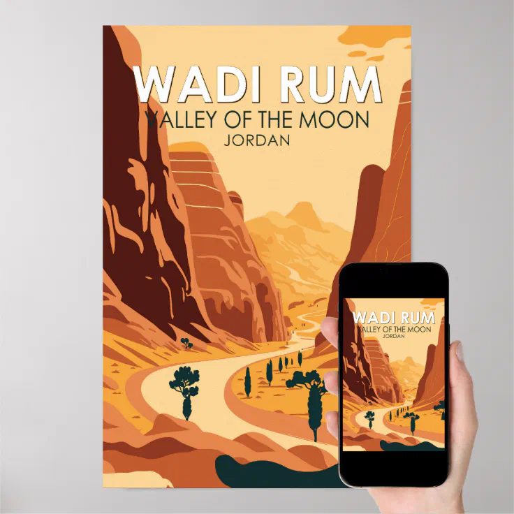 Wadi Rum Jordan Travel Art Vintage Poster (Downloadable)