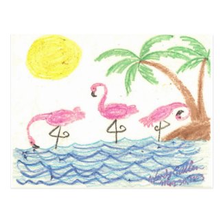 Wading Flamingos Postcard