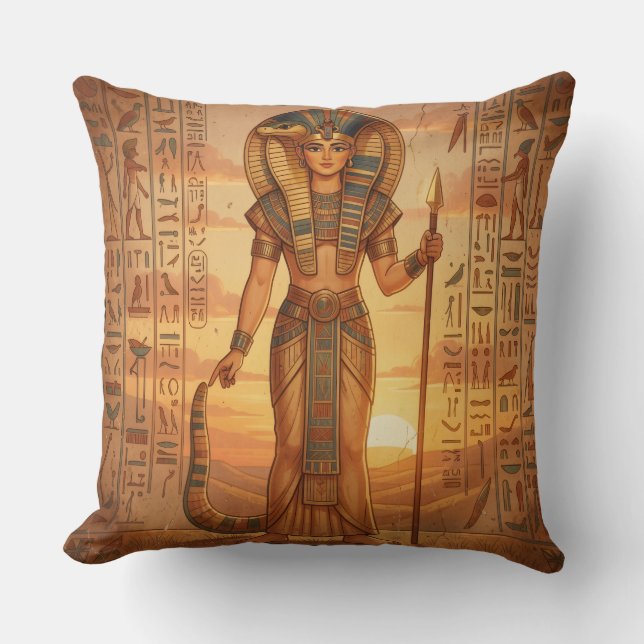 Wadjet – Egyptian Snake Goddess´3 Throw Pillow (Front)