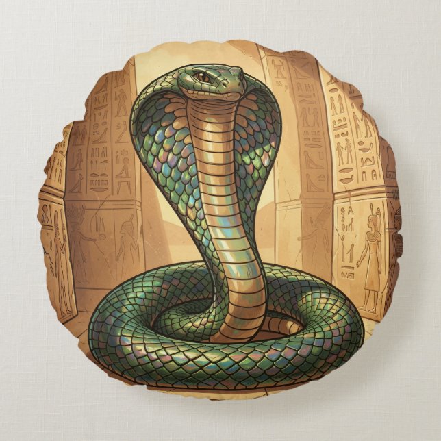 Wadjet - Egyptian Snake Goddess Round Pillow (Front)