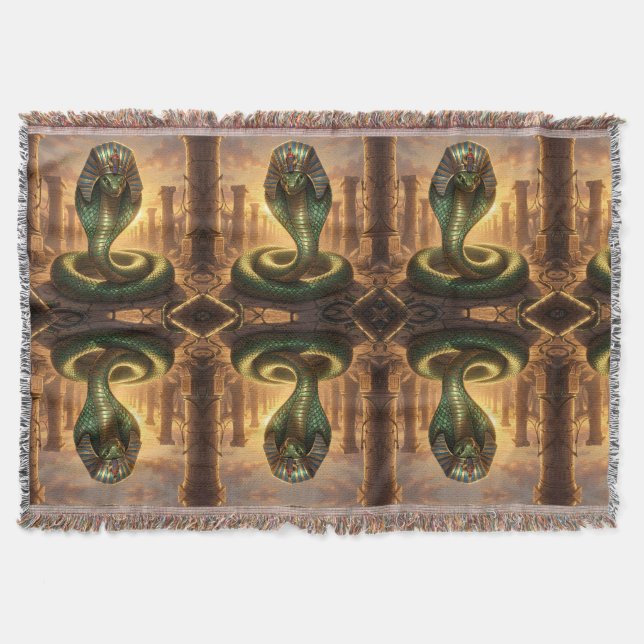 Wadjet – Egyptian Snake Goddess Throw Blanket (Front)