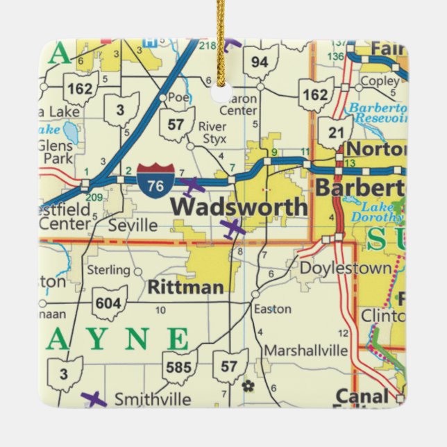 Wadsworth Ohio Vintage Map Ceramic Ornament (Back)