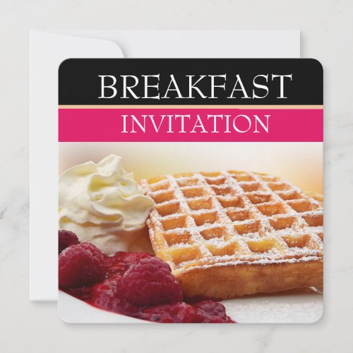 Waffle and Raspberry Fruit Breakfast Invitations