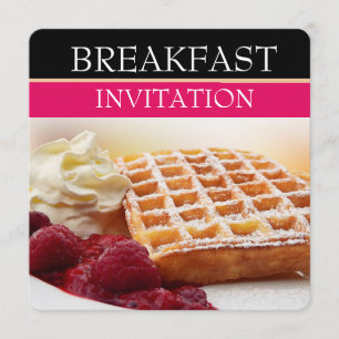 Waffle and Raspberry Fruit Breakfast Invitations