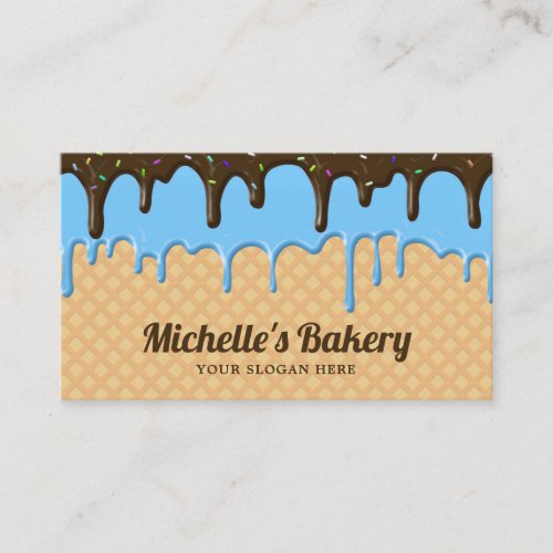 Waffle Blue Frosting Drip Pastry Chef Bakery Business Card