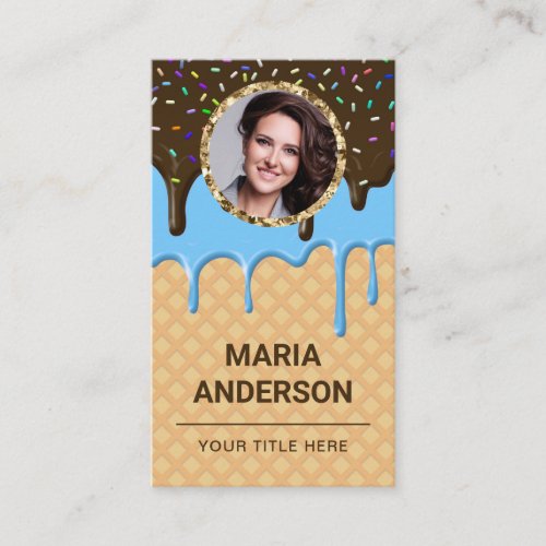 Waffle Blue Frosting Drip Pastry Chef Photo Bakery Business Card