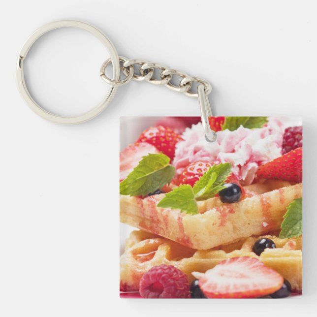 Waffle cake with fresh berry fruit keychain (Front)