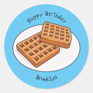 Waffle cartoon illustration classic round sticker