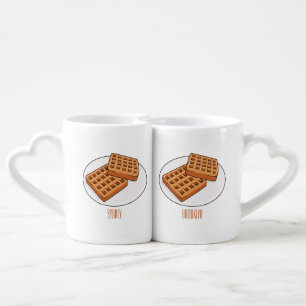 Waffle cartoon illustration  coffee mug set