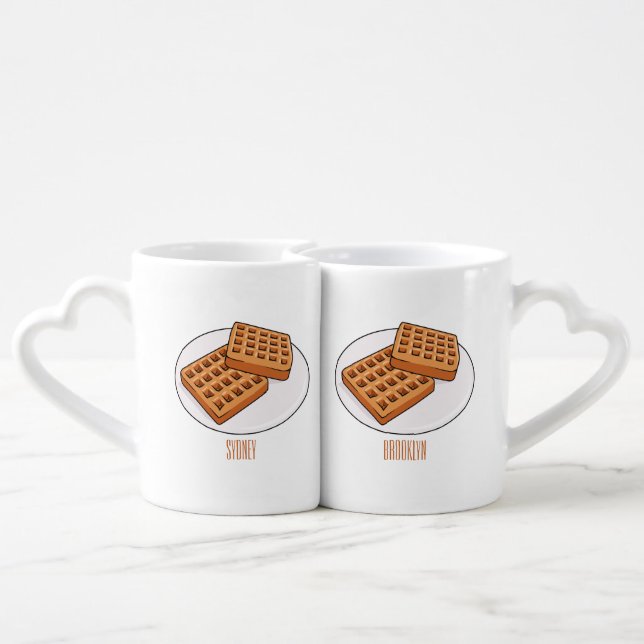 Waffle cartoon illustration  coffee mug set (Back Nesting)