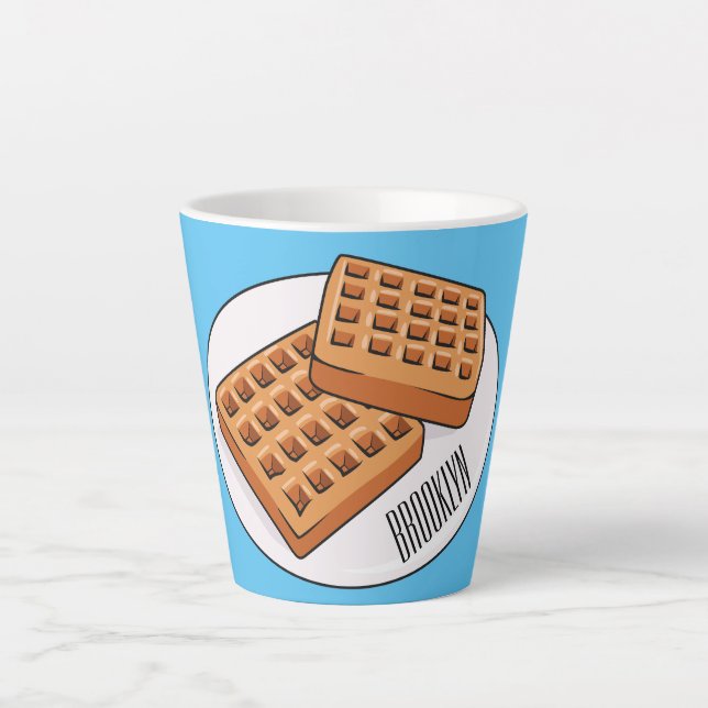 Waffle cartoon illustration  latte mug (Front)