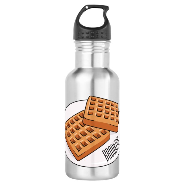 Waffle cartoon illustration  stainless steel water bottle (Front)