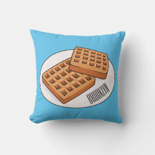 Waffle cartoon illustration throw pillow