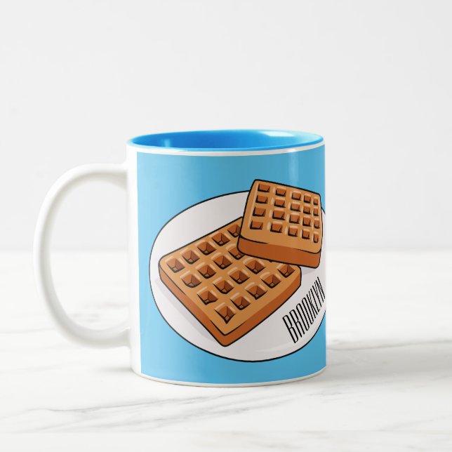 Waffle cartoon illustration  Two-Tone coffee mug (Left)