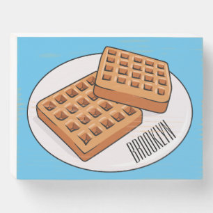 Waffle cartoon illustration  wooden box sign