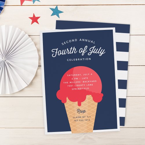 Waffle Cone Fourth of July Celebration Invitation