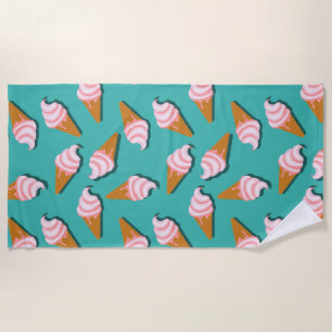 Waffle cones ice cream and frozen yogurt pattern beach towel