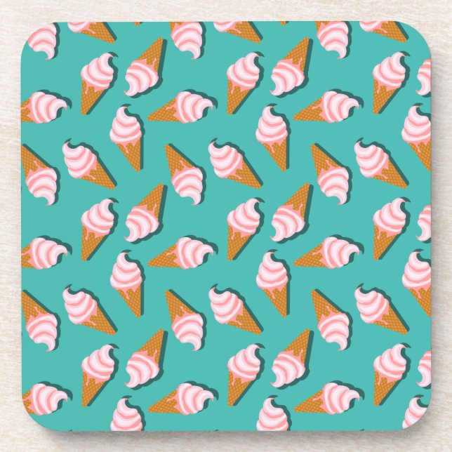 Waffle cones ice cream and frozen yogurt pattern beverage coaster (Front)