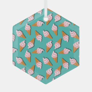 Waffle cones ice cream and frozen yogurt pattern glass ornament