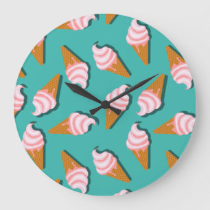 Waffle cones ice cream and frozen yogurt pattern large clock