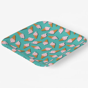 Waffle cones ice cream and frozen yogurt pattern paper plates