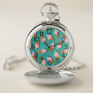 Waffle cones ice cream and frozen yogurt pattern pocket watch