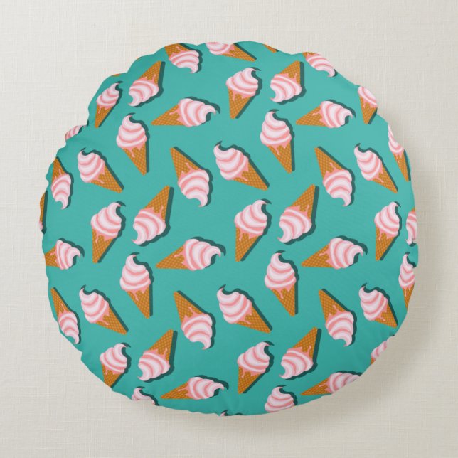 Waffle cones ice cream and frozen yogurt pattern round pillow (Front)