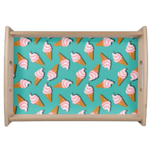 Waffle cones ice cream and frozen yogurt pattern serving tray