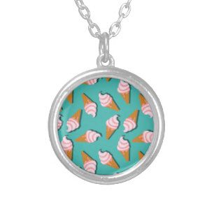 Waffle cones ice cream and frozen yogurt pattern silver plated necklace