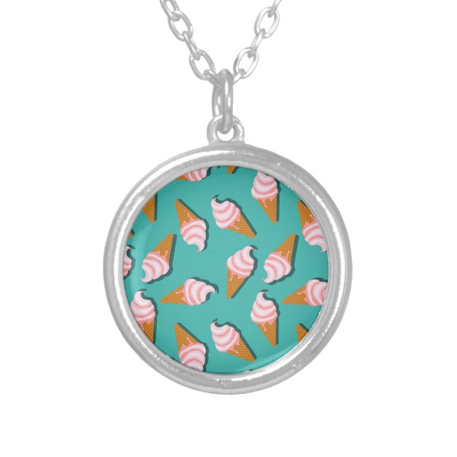Waffle cones ice cream and frozen yogurt pattern silver plated necklace (Front)