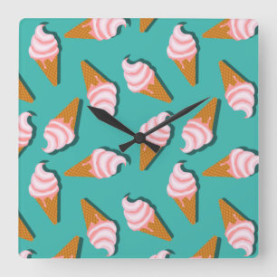 Waffle cones ice cream and frozen yogurt pattern square wall clock