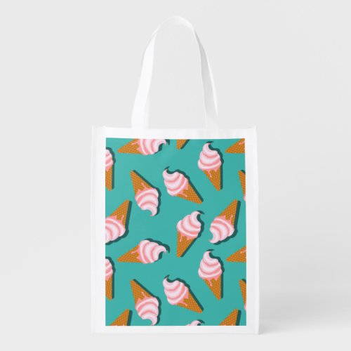 Waffle cones ice cream and frozen yogurt pattern t grocery bag