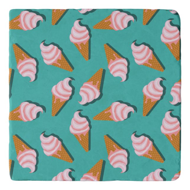 Waffle cones ice cream and frozen yogurt pattern trivet (Front)