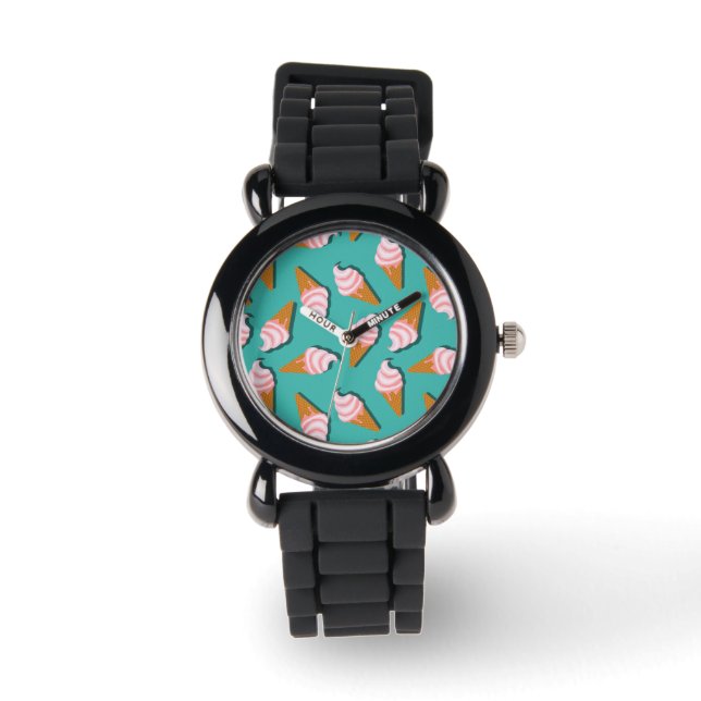 Waffle cones ice cream and frozen yogurt pattern watch (Front)