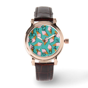 Waffle cones ice cream and frozen yogurt pattern watch